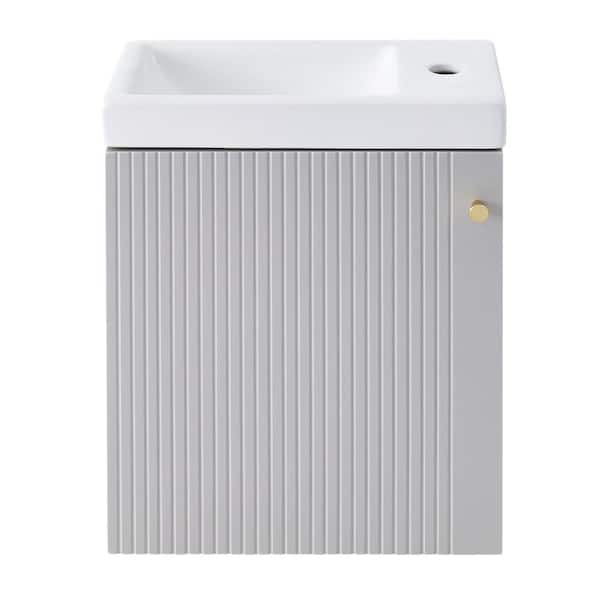 Unbranded 15.94 in. W x 8.66 in. D x 20.5 in. H Wall-Mounted Bath Vanity in Gray with White Ceramic Basin