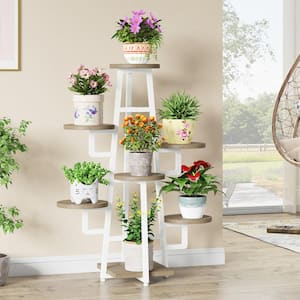 Wellston 43.3 in. White Rectangle Wood Indoor Plant Stand with 7 Tier, Tall Plant Shelf Corner Plant Pots Holder
