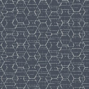 Atmosphere Collection Blue/Silver Metallic Texture Hextex Geometric Print Non-Pasted on Non-Woven Paper Wallpaper Roll