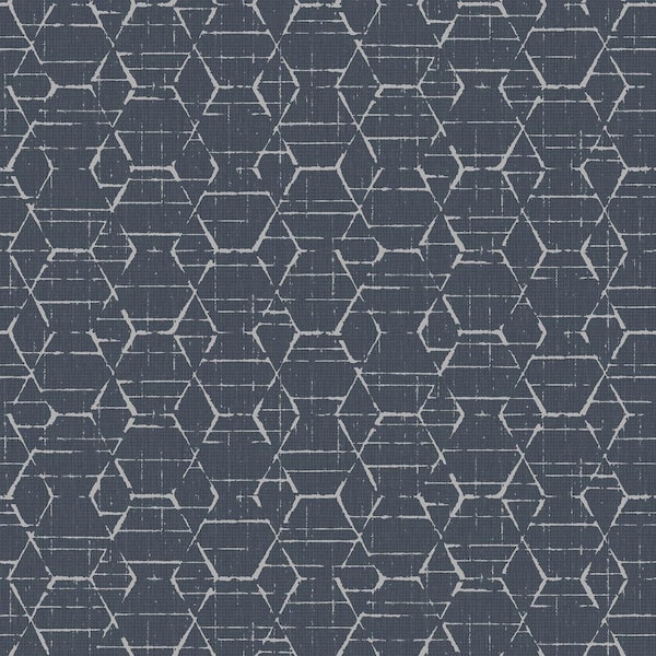 Unbranded Atmosphere Collection Blue/Silver Metallic Texture Hextex Geometric Print Non-Pasted on Non-Woven Paper Wallpaper Roll