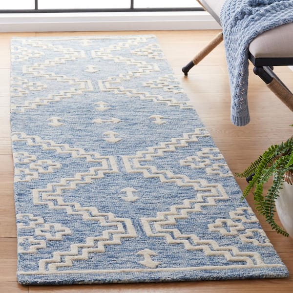 Abstract Blue/Ivory 2 ft. x 8 ft. Tribal Chevron Runner Rug