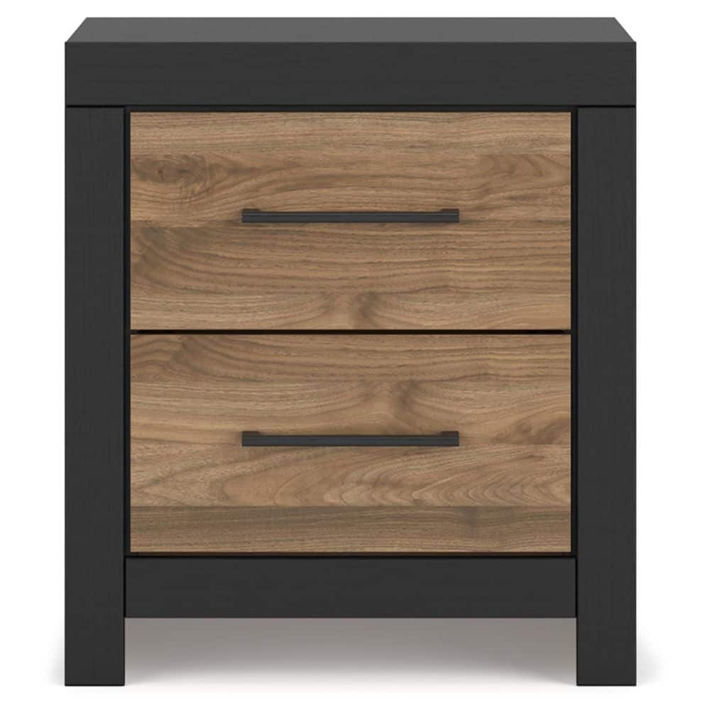 Black and Brown 2-Drawer Nightstand with USB Ports