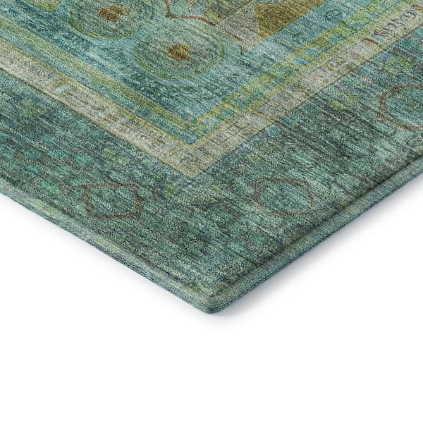 Mayfield Premium Machine Washable Abstract AMF2159 Green 2 ft. x 7 ft. Runner Rug