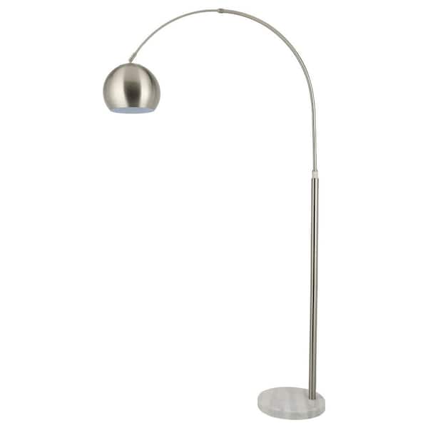 Merra 70 in. Arcing Modern Floor Lamp in Nickel and Marble with Rotating Shade
