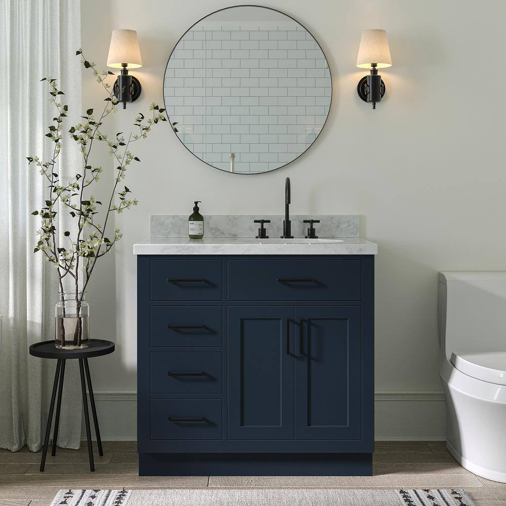 Midnight Blue Hardwood Freestanding Single Sink Vanity with Quartz Top