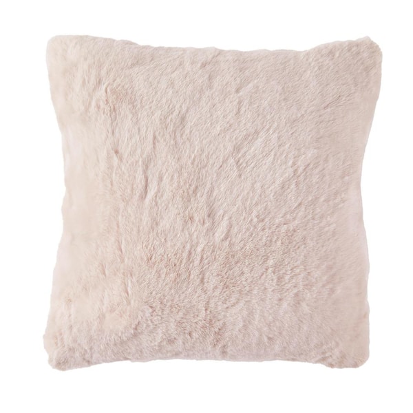 Home Decorators Collection Piper Blush Pink Faux Rabbit Fur Square 20 in. x 20 in. Throw Pillow