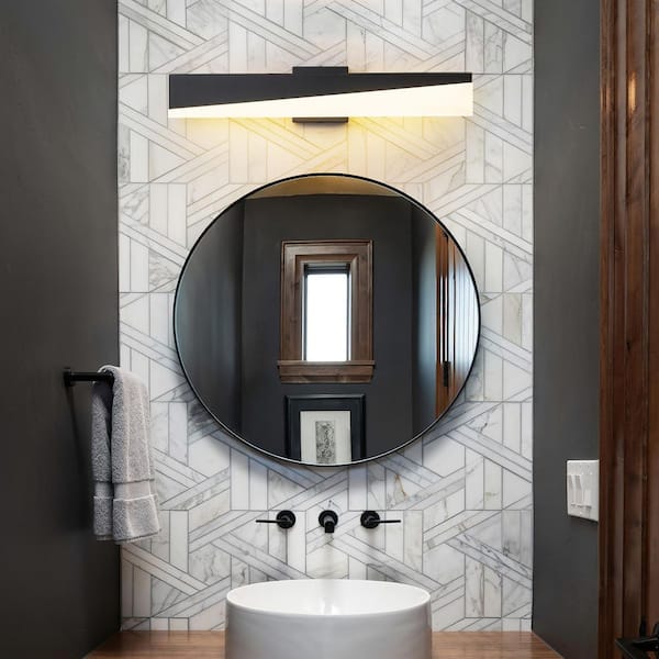 23. 82 in. 1-Light Modern Black Integrated LED Linear Bathroom Vanity Light