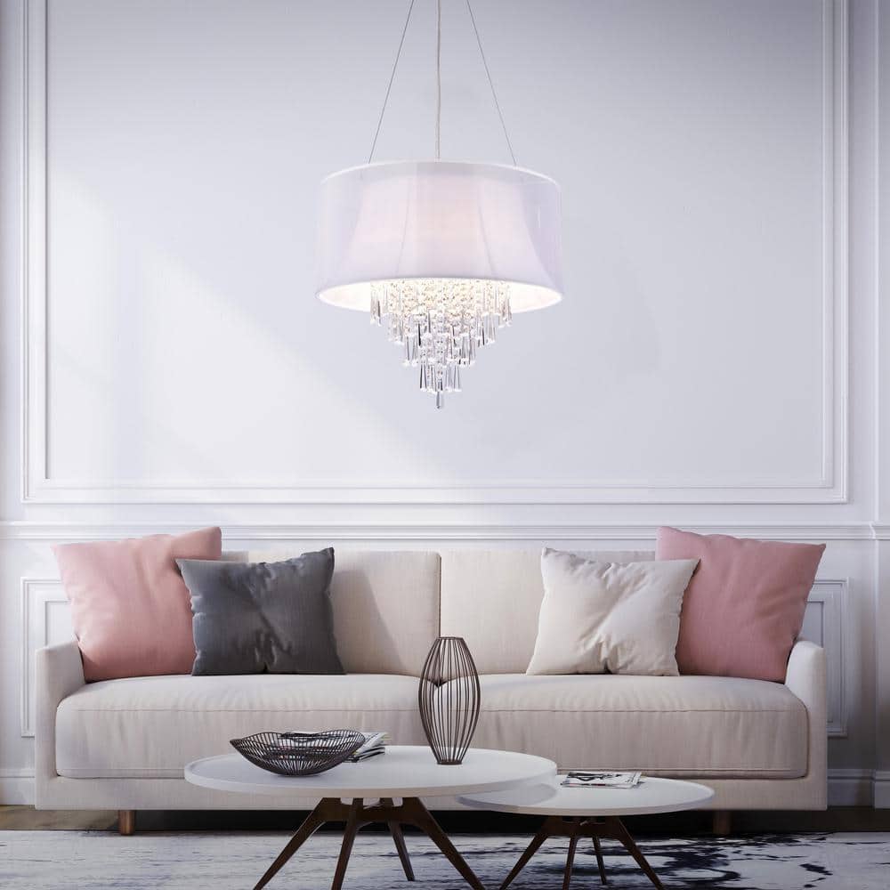 Chrome 4-Light Drum Chandelier with Crystal Accents
