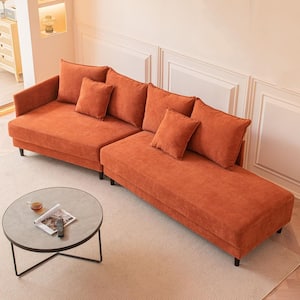 Modern 113.8 in. Sectional Polyester Sofa with Right Hand Facing Chaise,Orange