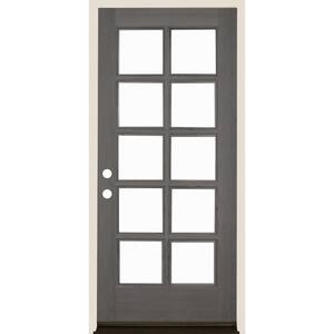 36 in. x 80 in. French RH Full Lite Clear Glass Gray Stain Douglas Fir Prehung Front Door