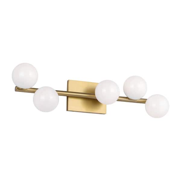 Generation Lighting - Studio Altair 24 in. 5-Light Burnished Brass Bathroom Vanity Light with Milk Glass Shades