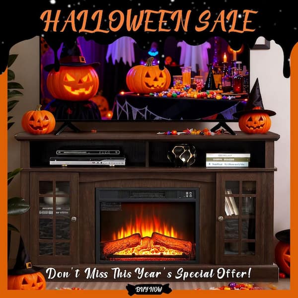 58 in. Freestanding Electric Fireplace TV Stand in Espresso