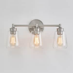 21.6 in. 3-Light Brushed Nickel Bathroom Vanity Light with Clear Glass Shades