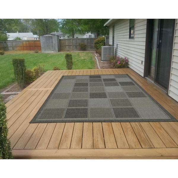 Ottomanson Cannes Collection Boxes Design 5x7 Non Shedding Indoor/Outdoor Area Rug, 5 ft. 3 in. x 6 ft. 11 in., Gray