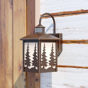 Yosemite Bronze Motion Sensor Dusk to Dawn Rustic Outdoor Wall Light White Glass