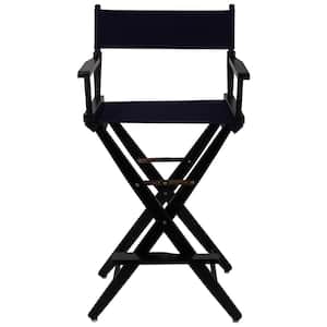 30 in. Extra-Wide Black Wood Frame/Navy Canvas Seat Folding Directors Chair