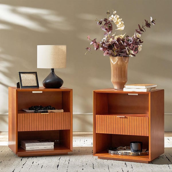 Eude Acorn 1-Drawer 20.5 in. W Nightstand with Built-in Power Outlet and USB Ports (Set of 2)