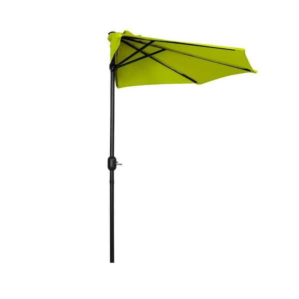 Fiji 9 ft. Outdoor Patio Half-Round Market Umbrella with Crank Lift in Lime Green