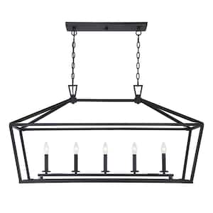 Townsend 44 in. W x 23.5 in. H 5-Light Classic Bronze Linear Chandelier with Metal Cage Frame