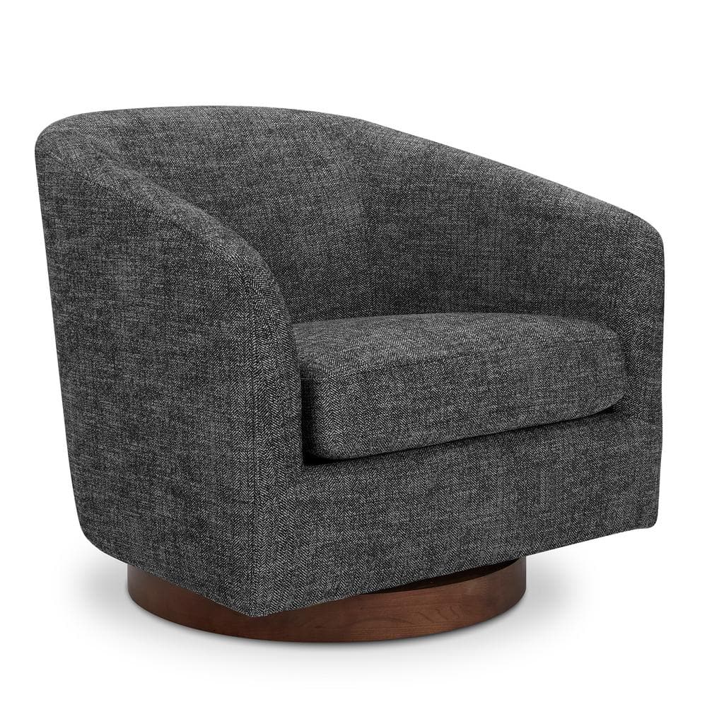 Dark Gray Velvet Swivel Barrel Accent Chair with Wood Base