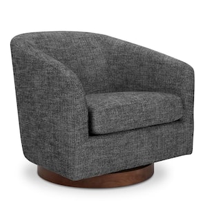 Nereus Dark Gray Fabric Swivel Accent Arm Chair with Wood Base