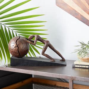 15 in. x 8 in. Brown Polystone People Sculpture with Ball