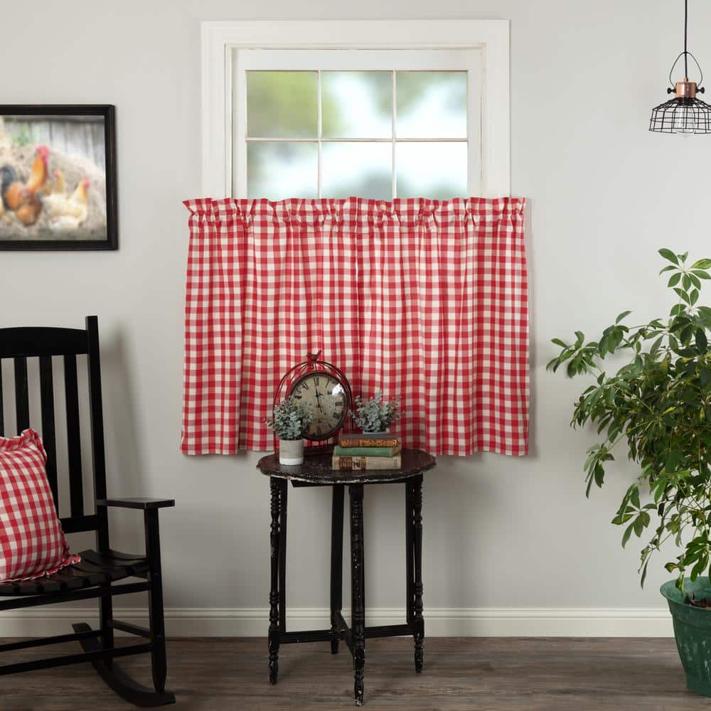 Red Buffalo Check Cotton Rod Pocket Tier Curtains 36x36