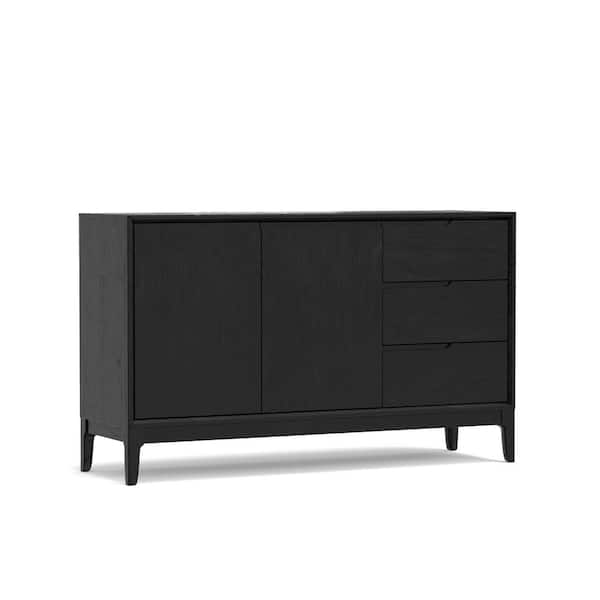 Alpine Furniture Cove Black Wood 60 in. W Sideboard with 3-Drawers and 2 Cabinets