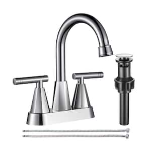 Rotatable 4 in. Center set Double-Handle Bathroom Faucet with Drain Kit Included in Chrome