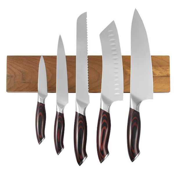 Kitchen Knife Set, Stainless Steel, Ergonomic Crack-Resistant Handle and Powerful Magnetic Knives Holder, 6 Piece
