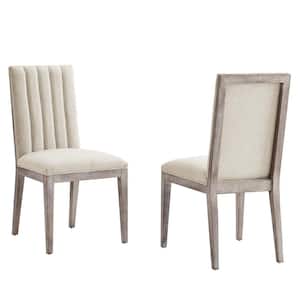 Maisonette French Vintage Tufted Fabric Dining Side Chairs Set of 2 in Beige