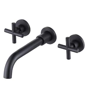 Double-Handle Wall Mounted Bathroom Faucet in Matte Black