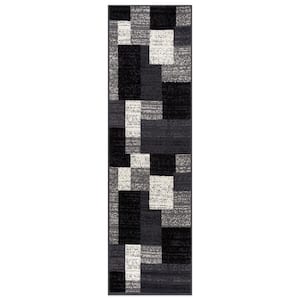 Contemporary Distressed Boxes Gray 2 ft. x 7 ft. Area Rug