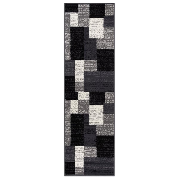 World Rug Gallery Contemporary Distressed Boxes Gray 2 ft. x 7 ft. Area Rug