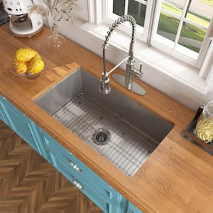 Matte Gray Fireclay 32 in. Single Bowl Undermount Kitchen Sink with Bottom Grid and Drainer
