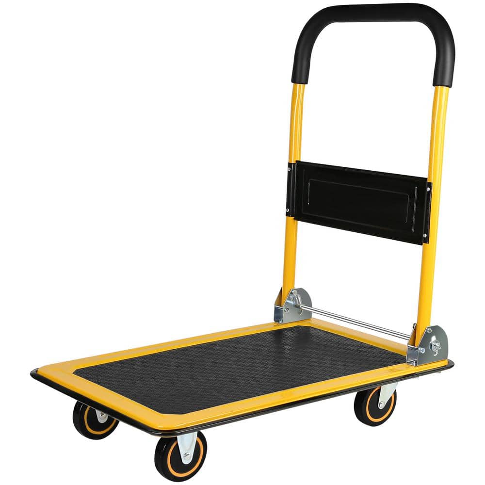 330 lbs. Capacity Yellow Moving Platform Folding Push Cart Dolly, Space Sav