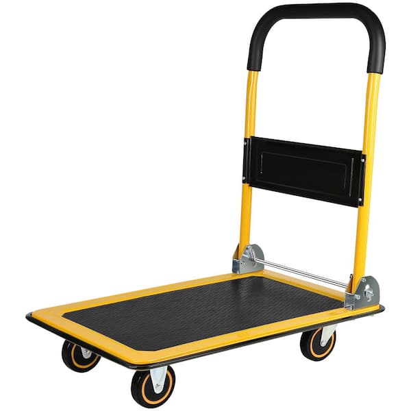 Unbranded 330 lbs. Capacity Yellow Moving Platform Folding Push Cart Dolly, Space Saving Push Handle Serving Cart