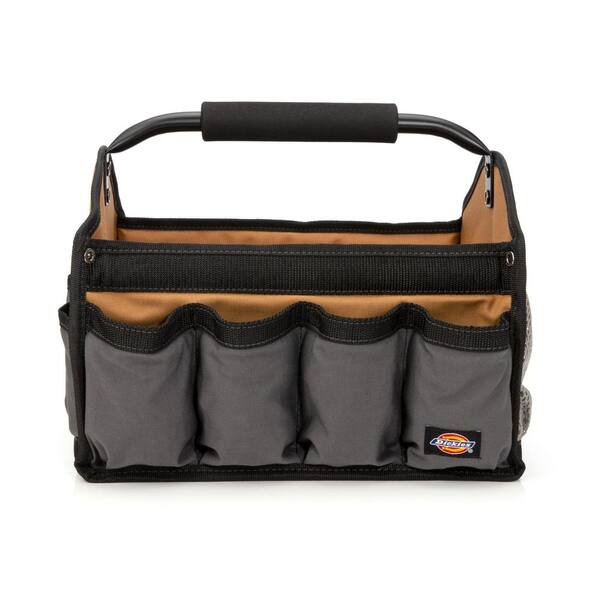 Dickies 12 in. Soft Sided Construction Work Bin Tool Tote with Padded Steel Handle, Grey/Tan