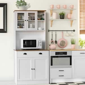 White Engineered Wood Kitchen Pantry Cabinet Storage Hutch with Adjustable Shelves, Buffet Cupboard and Microwave Stand