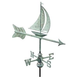 Sailboat Cottage Weathervane - Blue Verde Copper with Roof Mount