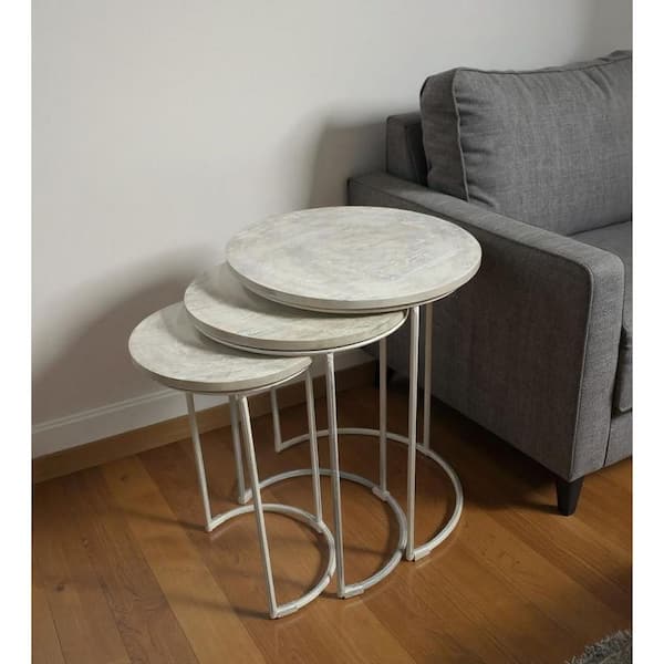 17.50 in. White Round Solid Wood End Table