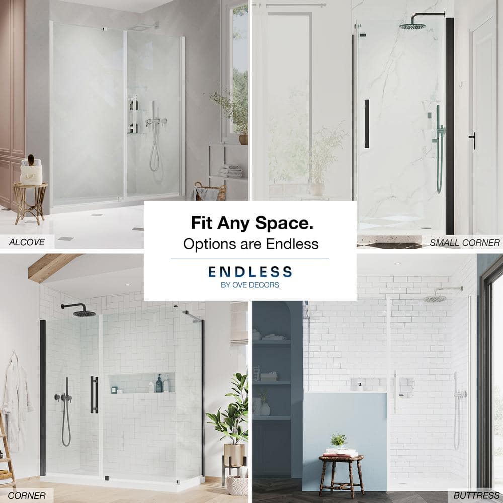 Pasadena 36'' Satin Nickel Frameless Corner Shower Kit with Shelves