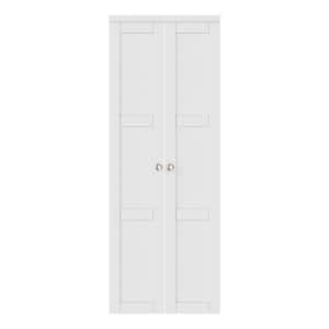 30 in. x 80 in. 3-Lite Solid Core Panel White Primed Composite (Pivot French) Bi-fold Door with 2-Types of Hardware