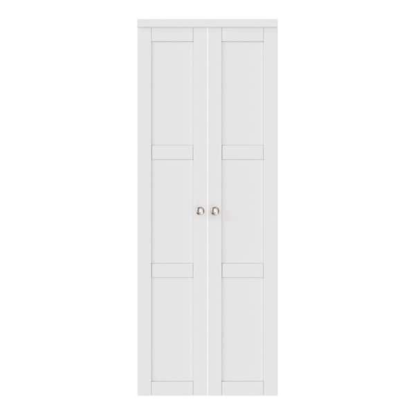 30 in. x 96 in. 3-Lite Solid Core Panel White Primed Composite (Pivot French) Bi-Fold Door with 2-Types of Hardware