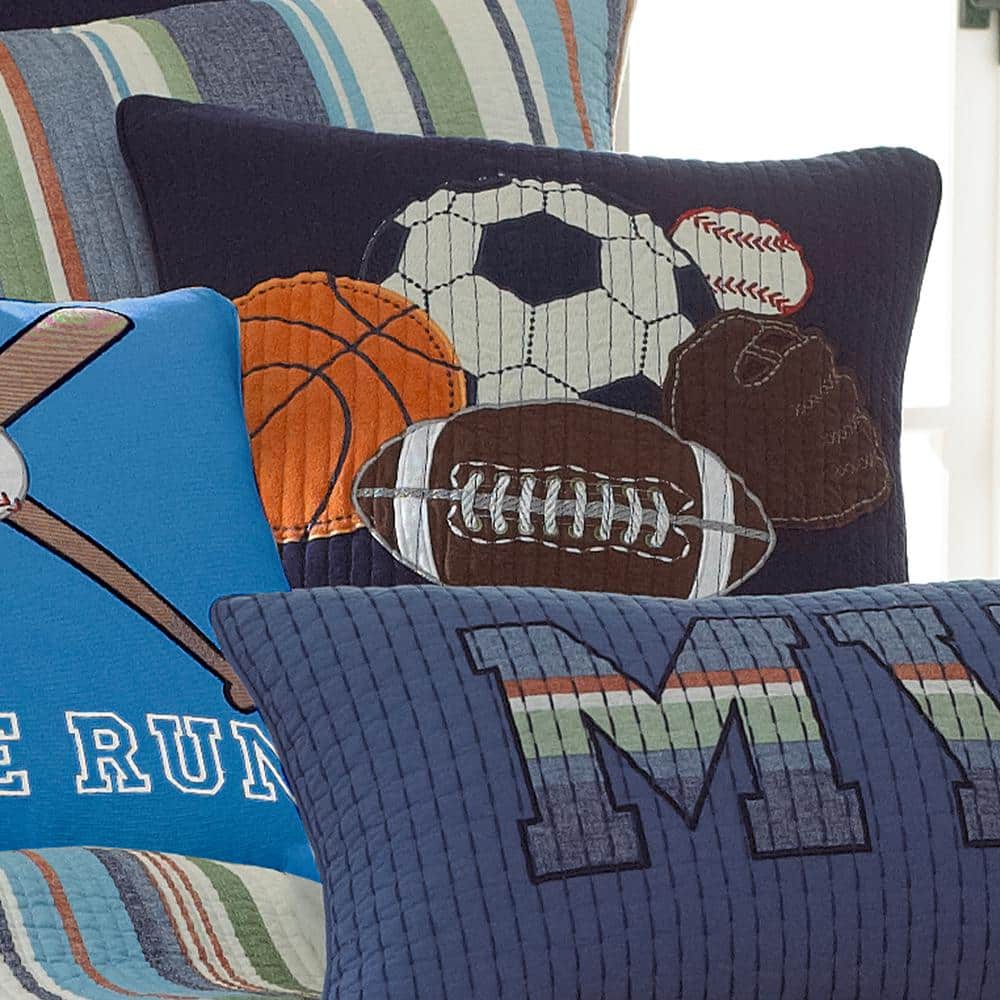 Navy Sports Icon Kids Decorative Cotton Pillow 18x18
