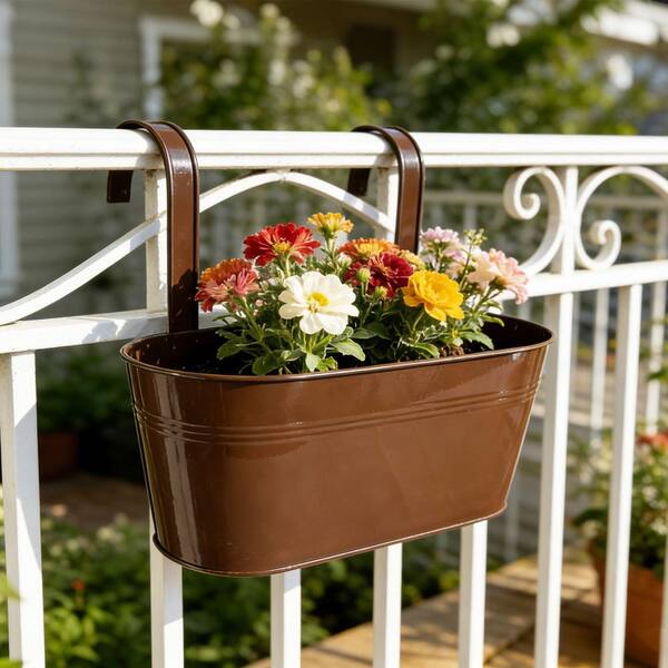 OGETFUUR 12-Pack Metal Balcony Hanging Planters, Include Railing Flower Pots, Deck Planter, and Fence Pot, for Patio Garden Decor
