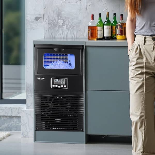 Commercial Ice Maker 80 lbs./24H Full Size Cube Freestanding 13.19 in. W Ice Maker with 12 lbs. Storage Capacity Black