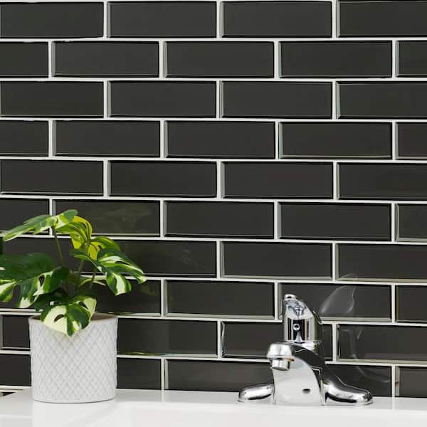 Metallic Gray Bevel Subway 12 in. x 12 in. Glass Mesh-Mounted Mosaic Wall Tile (9.6 sq. ft. / Case)