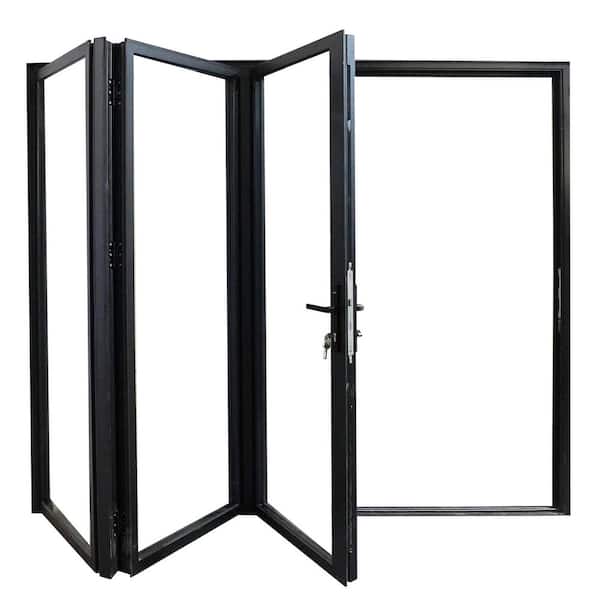 TEZA DOORS Teza 85 Series 96 in. x 96 in. Matte Black Right to Left Folding Aluminum Bi-Fold Patio Door