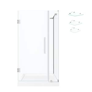 Tampa-Pro 38in. L x 36in. W x 75in. H Corner Shower Kit w/Pivot Frameless Shower Door in Chrome w/Shelves and Shower Pan